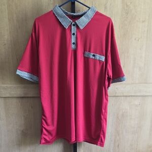 (J53) Red Polo with Checkered Collar Details Sz XXL